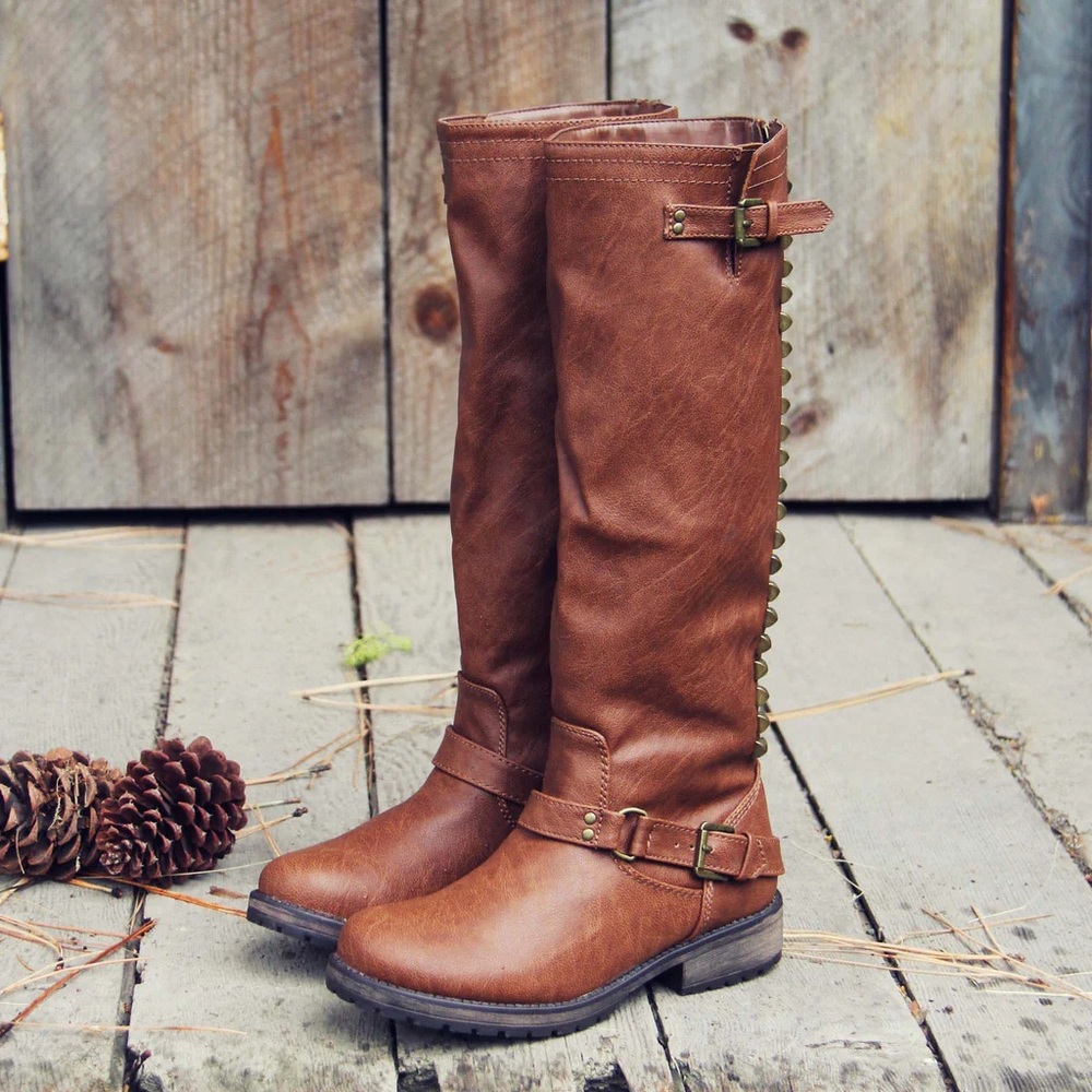 Breckelle Trooper Brown Studded Buckle Riding Knee High Boot - Picture 3 of 13